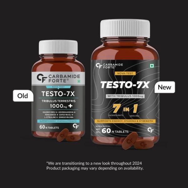 Carbamide Forte Testosterone Supplement for Men with Pre-Workout Tribulus 1000mg, Ashwagandha, L-Citrulline & Kaunch Beej – 60 Veg Tablets