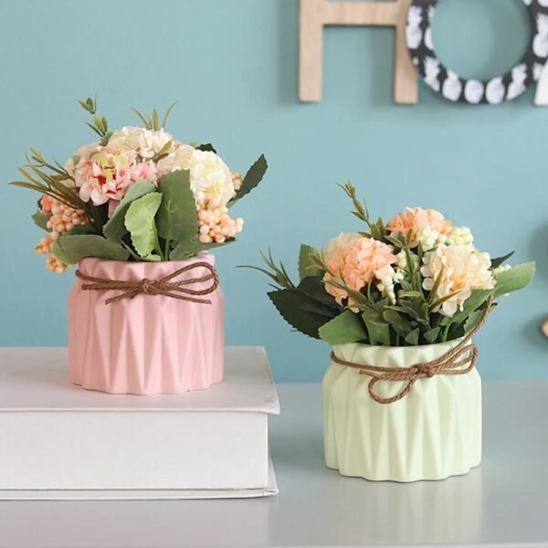 HOME ELEMENTS 1 Pc Artificial Flower with Ceramic Vase for Home Decor Hydrangea Bouquet Fake Flower Arrangements for Living Room Tabletop Showpiece Bedroom Office Desk Artificial Flower Plants (White)