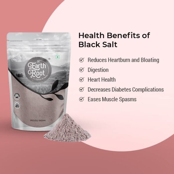 EarthRoot® Black Salt Powder 500 gms | Kala Namak | Sanchal Powder | Low Sodium Content | Light pink | Natural | For Cooking Pack of 1