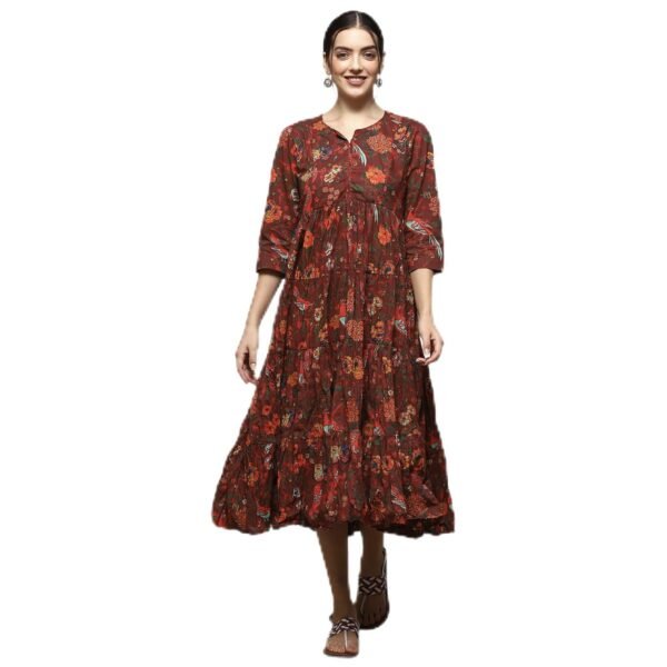 BIBA Women Cotton Flared Printed Ankle Length Dress