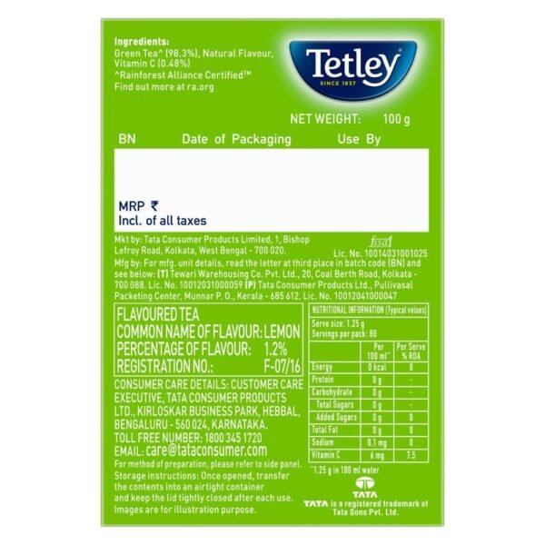 Tetley Green Tea Immune, With Added Vitamin C, Classic Green Tea Flavour 100gram (80 cups), Green, Loose Leaves