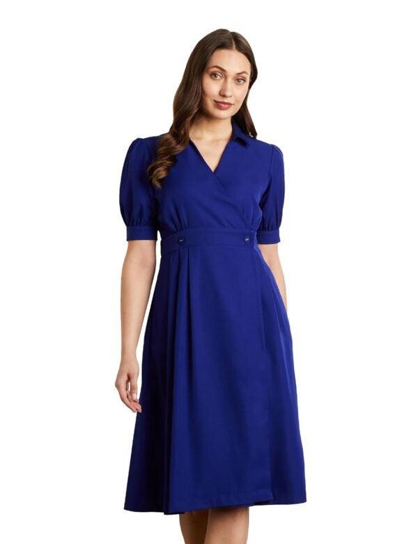 Symbol Premium Women's Polyester and Fit & Flare Wrap Dress (Midi Length | Desk-to-Dinner)