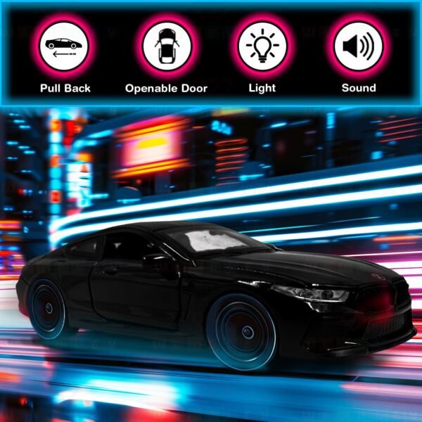 Wembley Pull Back M8 Car Toy Die-cast Model Car 1:32 Scale Metal Car Pull Back Toy Vehicle with Openable Doors & Light Engine Sound Realistic Collectible Car Boys Kids 3+ Years & Above - Black