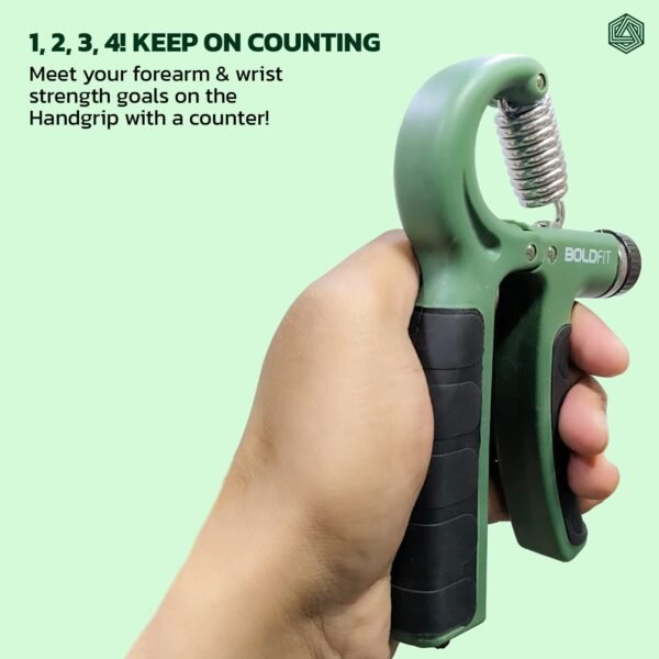 Boldfit Adjustable Hand Grip Strengthener, Hand Gripper With Counter for Men & Women for Gym Workout Hand Exercise Equipment for Forearm Exercise, Finger Exercise Power Gripper - Army Green - 60kg