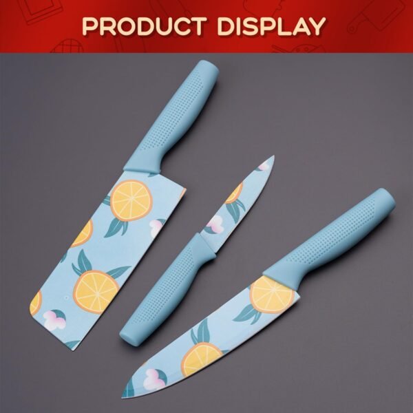 Knife Set for Kitchen ^ Professional 3 Pieces High Carbon Stainless Steel Colour Printed Coated Chef Knife I Utility Knife I Sontuku Knife I Kitchen Knives with Ergonomic Handle (Light Blue)