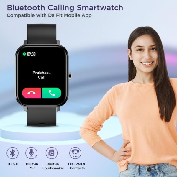 pTron Force X11 Bluetooth Calling Smartwatch with 1.7" Full Touch Color Display, Real 24/7 Heart Rate Tracking, Multiple Watch Faces, 7Days Runtime, Health/Fitness Trackers & IP68 Waterproof (Black)