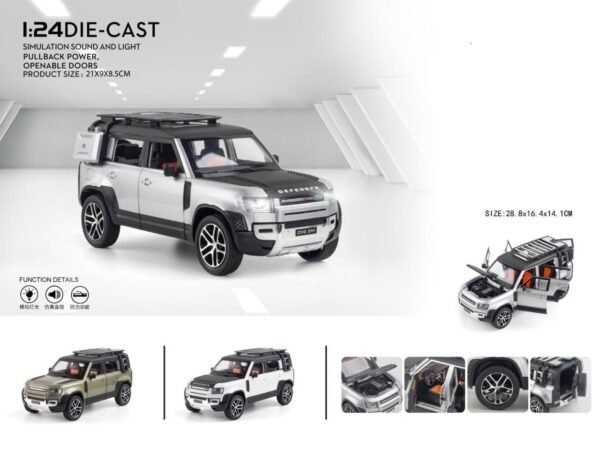 Sky Tech® Big Size Land Rover Defender 1:24 Scale Model Car Exclusive Alloy Metal car Pull Back Die-cast Car Metal Toy car with Openable Doors & Light Music Best Gifts Toys Kids【Colors as Per Stock】