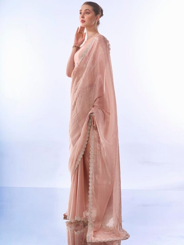 ORHANS Women's Chiffon All Over Fix Diamond & Lace Work Saree With Art Silk Matching Unstitched Blouse Piece
