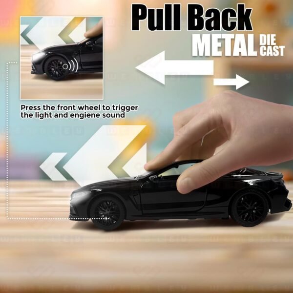Wembley Pull Back M8 Car Toy Die-cast Model Car 1:32 Scale Metal Car Pull Back Toy Vehicle with Openable Doors & Light Engine Sound Realistic Collectible Car Boys Kids 3+ Years & Above - Black