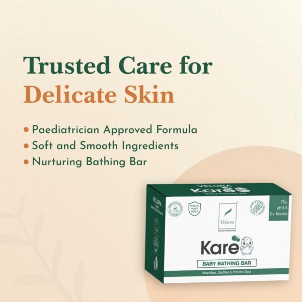 Velura Kare Baby Bathing Bar, Soap with Vitamin E, Aloe Vera, Shea Butter & Manuka Honey for Nourishing, Moisturising, Protecting & Soothing Babies Skin, ph 5.5, 0+ Months [75g]