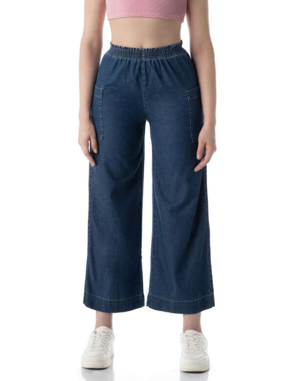 INKD Women's Wide Leg Jeans - High-Rise |100% Cotton| Enzyme Wash | Elasticated Waistband