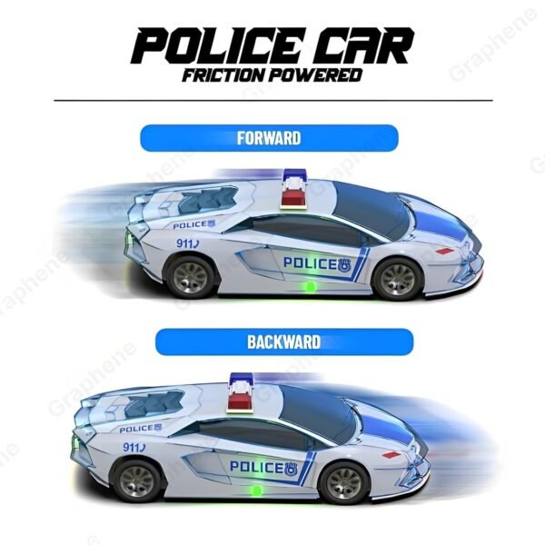 GRAPHENE Police Car with Lights, Music, and Friction Power - Super Speed, Colorful Dazzling Lights, and Siren Sound - Educational and Safe Kids' Toy (Pack of 1)