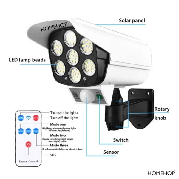 Homehop Solar Light Outdoor 77 Led Motion Sensor Security Camera Shaped Wall Lamp,Waterproof, Rotatable for Home, Outdoor, Garden with Remote Control.(ABS)