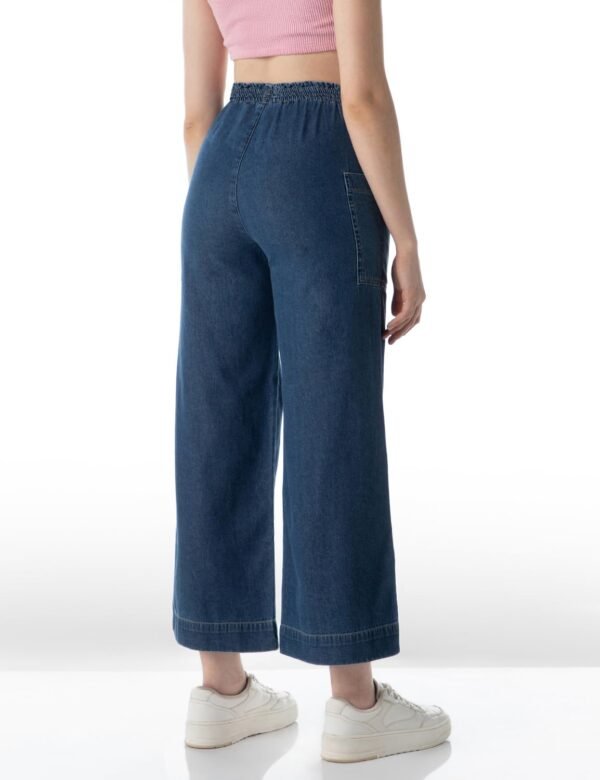 INKD Women's Wide Leg Jeans - High-Rise |100% Cotton| Enzyme Wash | Elasticated Waistband