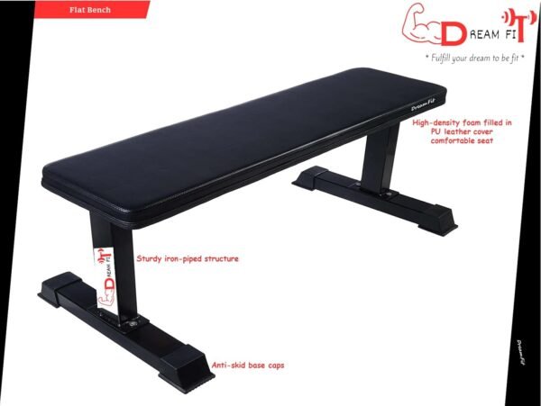 DREAM FIT Flat Gym Bench for Home Workout - Multipurpose Exercise Bench for dumbbell press, sit ups, crunches, barbell press, abdominal workouts and many more