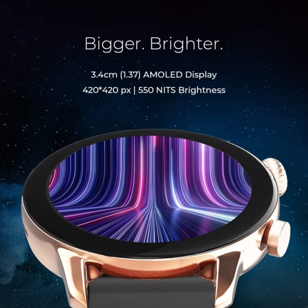 (Refurbished) GIZMORE GizFit Glow AMOLED with 3.4 Cm | Always-ON | 550 NITS Brightness | BT Calling Smartwatch (Black Silicone)