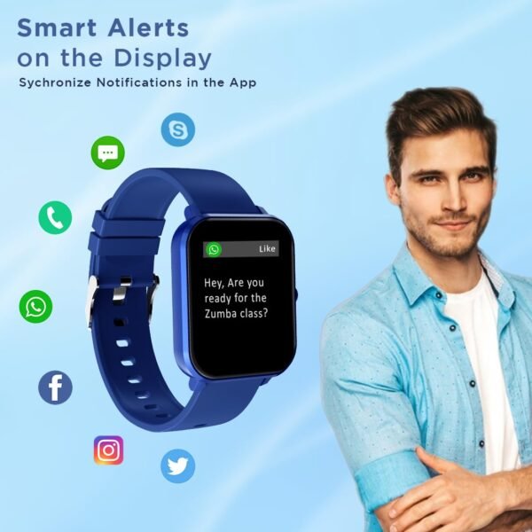 pTron Force X11 Bluetooth Calling Smartwatch with 1.7" Full Touch Color Display, Real 24/7 Heart Rate Tracking, Multiple Watch Faces, 7Days Runtime, Health/Fitness Trackers & IP68 Waterproof (Blue)