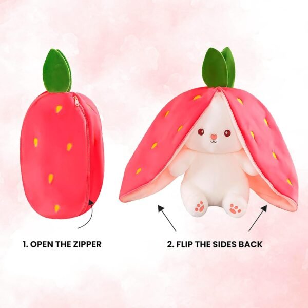 Niku Rabbit with Chain Reversible Bunny Rabbit Soft Stuffed Toys for Girls Boys Baby Kids | Doll, Teddy Bear plushies, Animal Toy | Strawberry/Carrot Shaped Pink Colour | Gift Item for Kids
