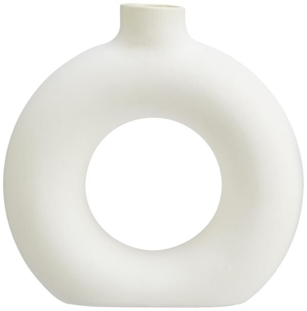 amazon basics Artisan Crafted Ceramic Donut Shaped Vase for Unique Home Decor Accent - Pack of 1, White