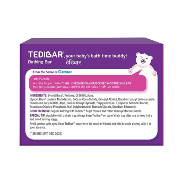 Tedibar Moisturising Baby Bathing Bar 75g (Pack of 1) 100% Soap Free No. 1* Pediatrician Prescribed Moisturising Bar - By Torrent Pharma