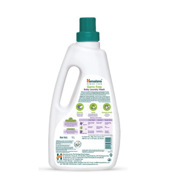 Himalaya Germ Free Baby Laundry Detergent Liquid 1 L (Bottle) | Plant Based Cleansers & Biodegradable Ingredients | Dermatologically Tested