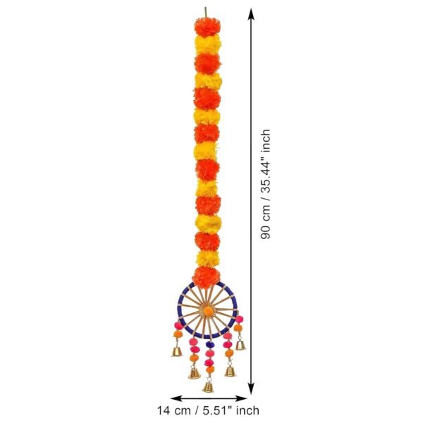 eCraftIndia Artificial Marigold Flowers Hangings with Bangles Ringing Bells (Pack of 6) - Artificial Flowers for Home Decoration - Wedding, Ganpati, Navratri, Diwali Decoration Items