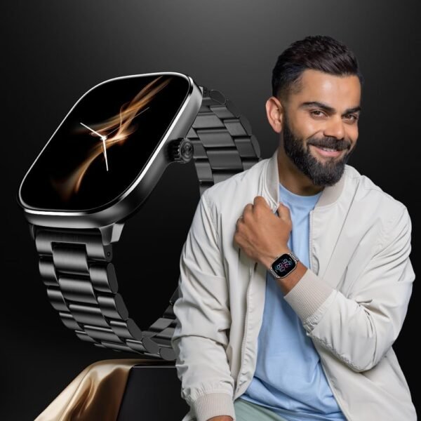 Noise New Macro Smart Watch with 2.0” HD Display,Metallic Finish BT Calling, Functional Crown, 7 Days Battery Life, Sleep Tracking, 200+ Watch Faces (Elite Black)