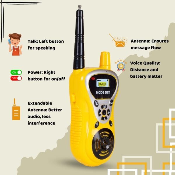 mQFIT Walkie Talkie Toys for Kids 2 Way Radio Toy for 3-12 Year Old Boys Girls, Up to 20 Meter Outdoor Range Yellow