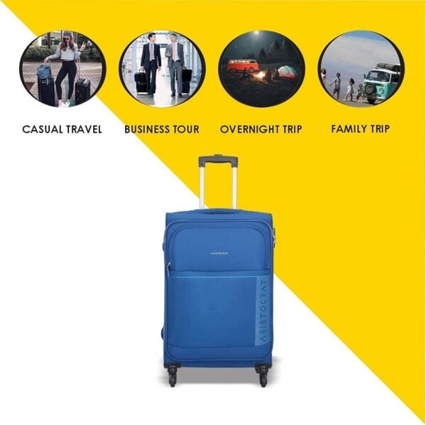 Aristocrat Baleno 69 Cms Polyester Soft Sided Medium Size 4 Spinner Wheels Trolley Bag - Blue