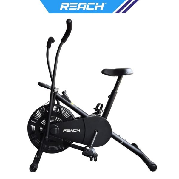 Reach AB 110 Upright Air Bike with Moving/Stationary Handle | Adjustable Resistance with Cushioned Seat | Max User Weight 110 Kg | Exercise Fitness Cycle | Cardio Equipment Machine | Home Gym Workout