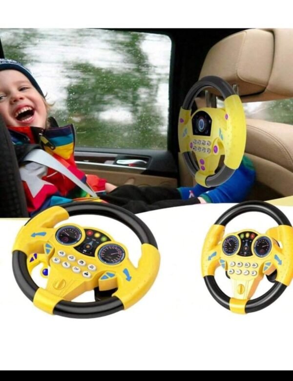 ACROWN Steering Wheel Toy Simulate Driving Car Copilot Steering Wheel Electric Baby Toys with Sound Driving Vocal Toy Kids Musical Educational Stroller Color Yellow [ Pack of 1 ]