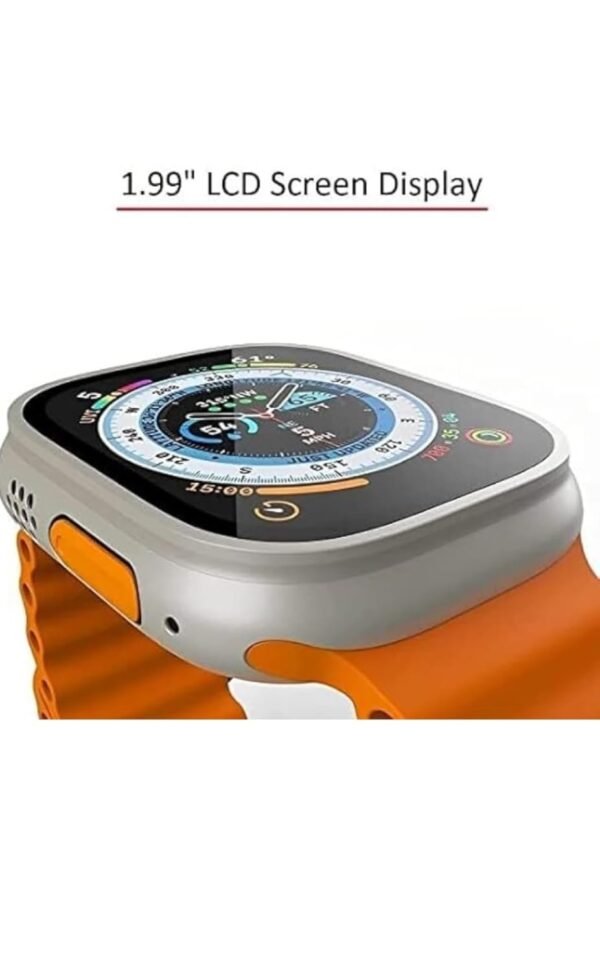 AUZU - T800 Ultra Smart Watch with Wireless Charging Smartwatch and Orange Strap Colour for Boys & Girls