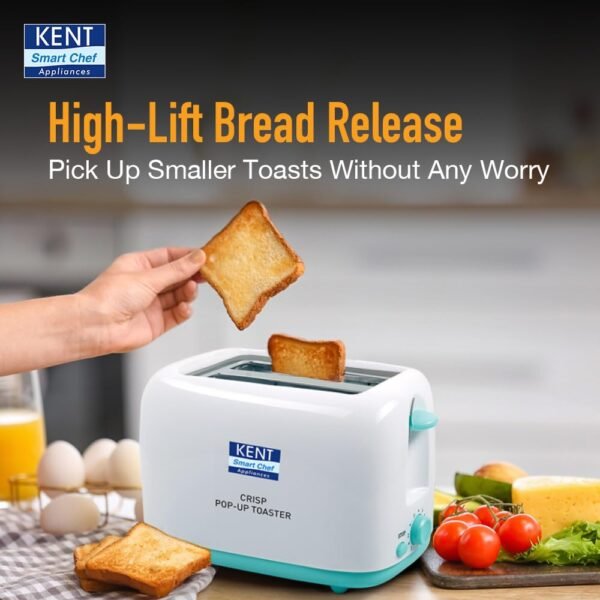 Kent 16105 Crisp Pop Up Toaster 750 Watts | 2 Slice Automatic Pop Up Electric Toaster | 6 Heating Modes | Auto Shut Off | Removable Bread Crumbs Tray | White