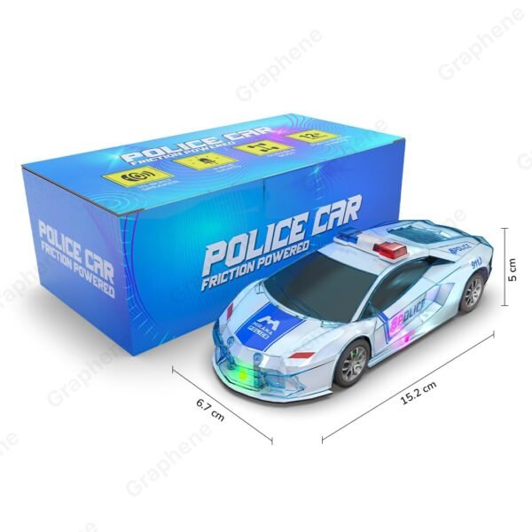 GRAPHENE Police Car with Lights, Music, and Friction Power - Super Speed, Colorful Dazzling Lights, and Siren Sound - Educational and Safe Kids' Toy (Pack of 1)