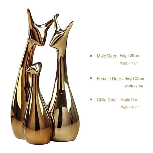 LIFEHAXTORE® Home Decor Lucky Deer Statue Family Piano Finish Ceramic Figures - (Set of 3, Golden Set)