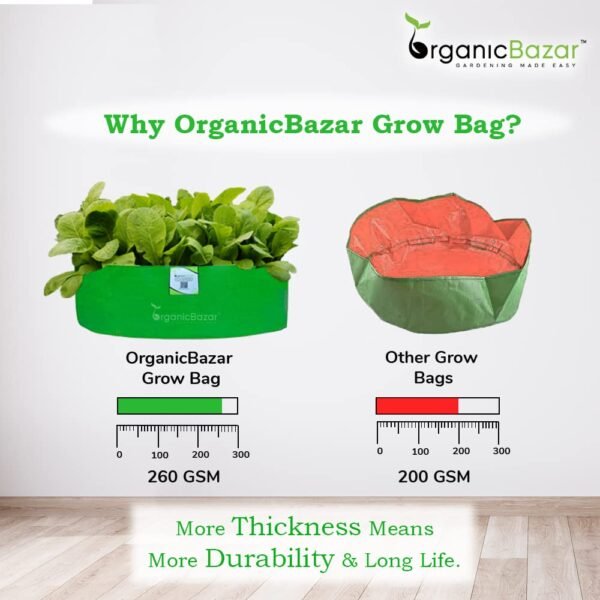 ORGANIC BAZAR 24x9 Leafy Grow Bag for Terrace Garden, Premium HDPE 260 GSM Green Plant Bags (Pack of 2)