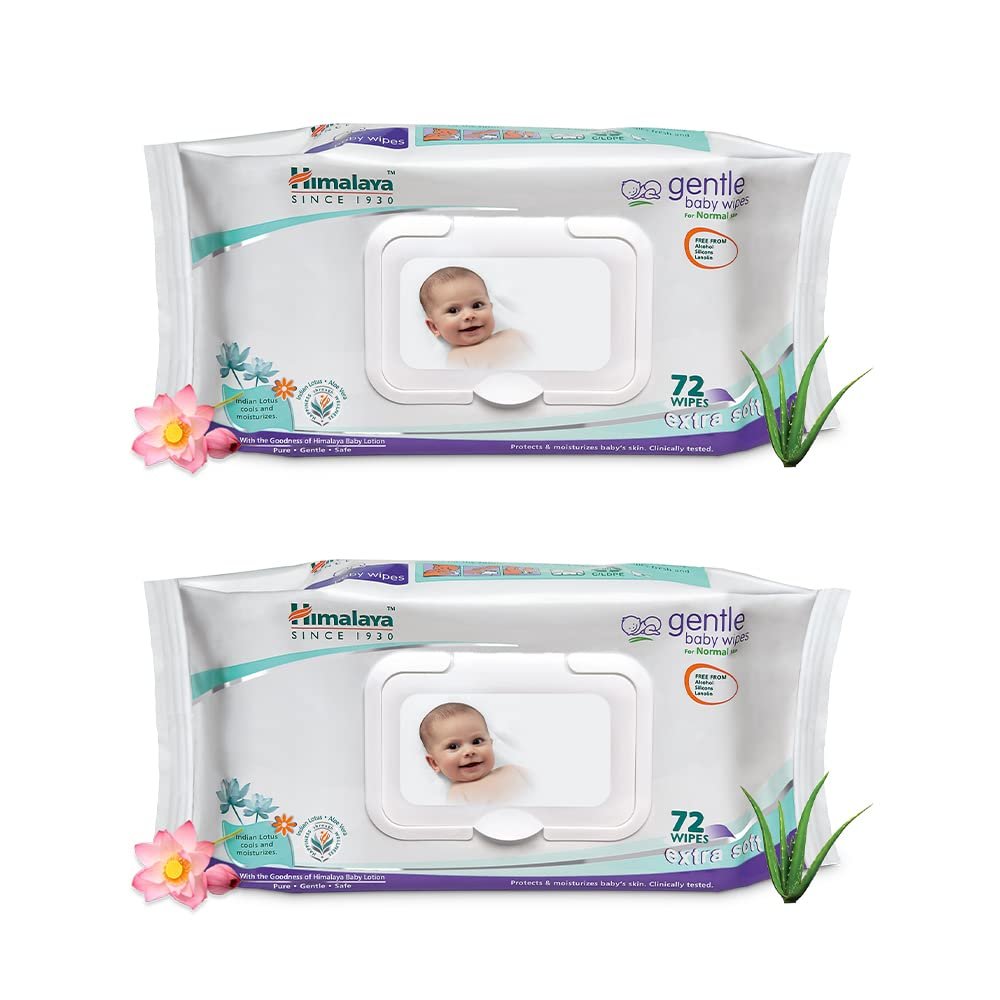 Himalaya Gentle Baby Wipes - 72 Pieces (Pack of 2) & Himalaya Herbals Babycare Gift Jar (Soap, Shampoo, Rash Cream and Powder)