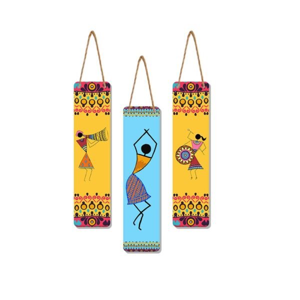 Artvibes African Warli Art Designer Wooden Wall Hanging Decoration Items for Home | Gifts | Bedroom | Wooden Wall Hanger | Mdf Wall Decoration for Living Room | Artworks (WH_8108N), Set of 3