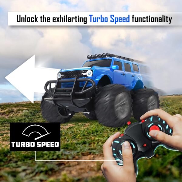 Wembley Remote Control Car Offroad Monster Truck High Speed Rc Car for Kids with 2 Speeds and 4 Headlight Modes | Lithium Battery | C-Type Charging | Made in India - Blue