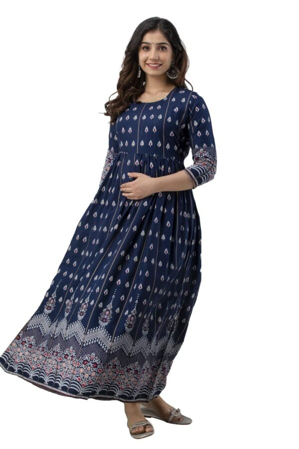 Devek Women's Rayon Anarkali Maternity Dress Pregnancy Dress Easy Brest Feeding Dress with Both Side 9 inch Zipper