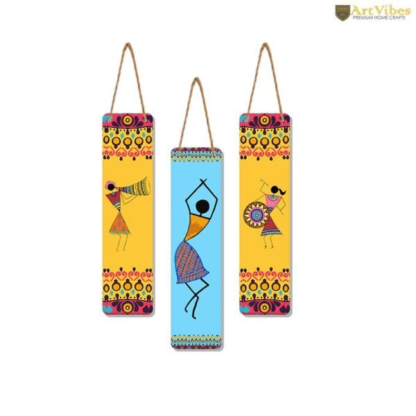 Artvibes African Warli Art Designer Wooden Wall Hanging Decoration Items for Home | Gifts | Bedroom | Wooden Wall Hanger | Mdf Wall Decoration for Living Room | Artworks (WH_8108N), Set of 3