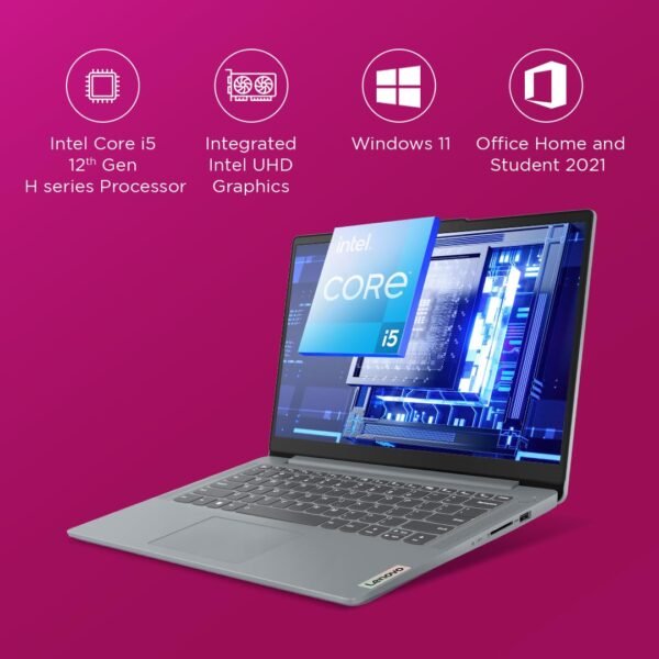 Lenovo IdeaPad Slim 3 12th Gen Intel Core i5-12450H 14" (35.5cm) FHD 250 Nits Thin & Light Laptop (16GB/512GB SSD/Win 11/Office 21/1Yr ADP Free/Alexa built-in/3 mon. Game Pass/Grey/1.37Kg), 83EQ005VIN