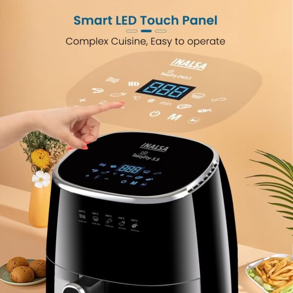 Inalsa Air Fryer For Home|5.5 L Capacity|1600 W With Smart Aircrisp Technology|Quick Heat Circulation|4-In-1 Appliance With 8 Preset Menu & Digital Display,Tasty Fry 5.5, Black