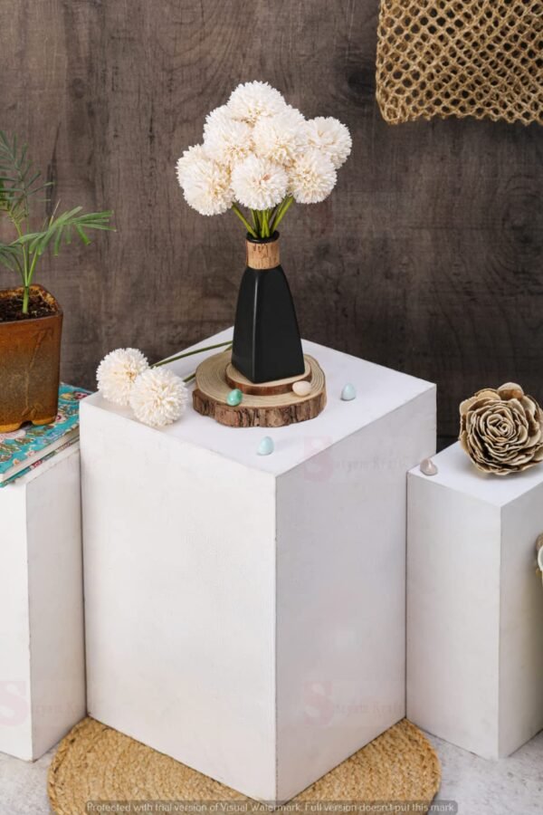 SATYAM KRAFT 5 Pcs Artificial Chrysanthemum Hydrangea Ball Flower Stick for Home Decor, Office, Bedroom, Balcony, Diwali, Living Room, Deepawali Decoration(Pack of 5)(Off White)(Without Vase Pot)