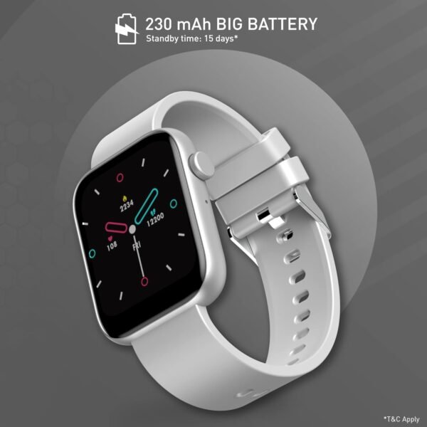 Gionee GSW12 Smartwatch Bluetooth Calling with 1.8 IPS 2.5D Curved Display, IP68 Water Resistant, SpO2 & Stress Monitor, Heart Rate Monitor & 200+ Watch Faces, Longer Battery (Sterling Silver)