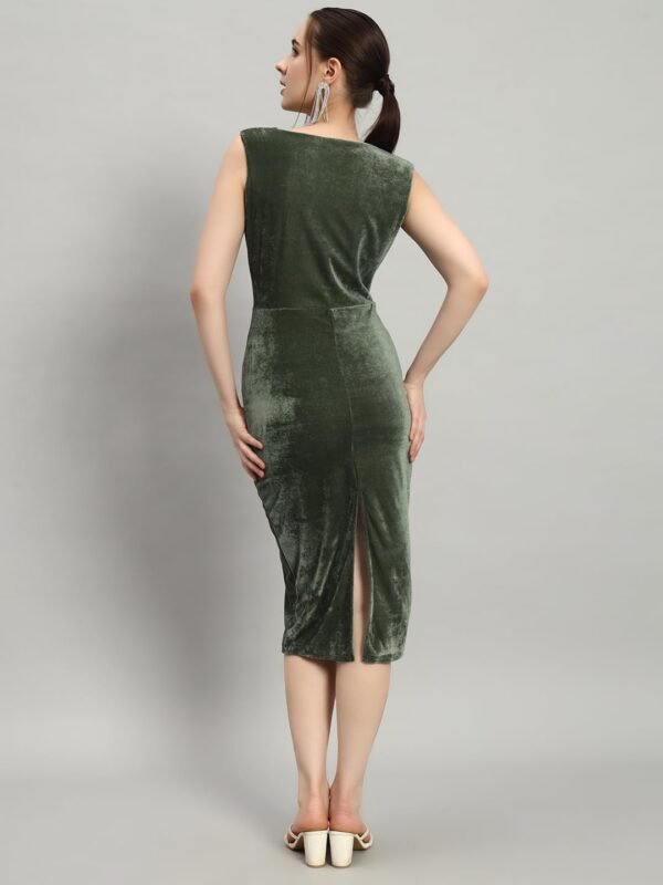 Vaararo Sleeveless Bodycon Party Dress for Women | Deep V-Neck Shiny Velvet Knee Length Outfit