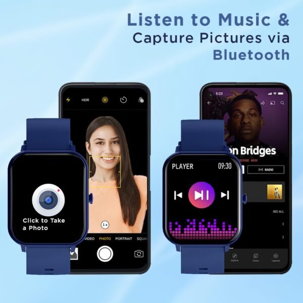 pTron Force X11 Bluetooth Calling Smartwatch with 1.7" Full Touch Color Display, Real 24/7 Heart Rate Tracking, Multiple Watch Faces, 7Days Runtime, Health/Fitness Trackers & IP68 Waterproof (Blue)