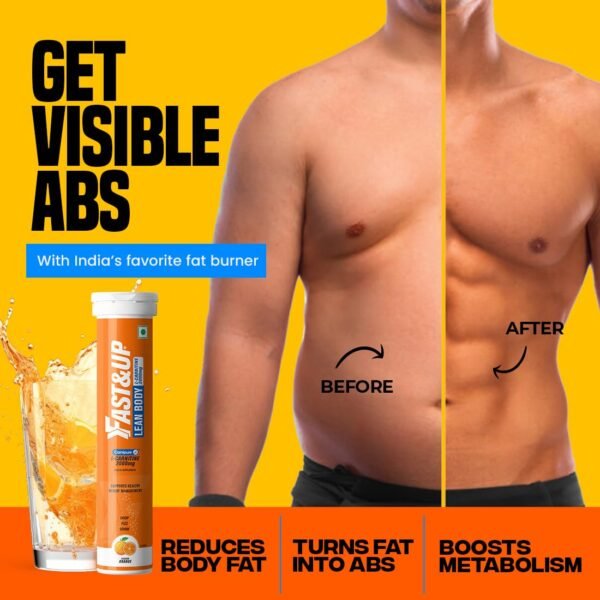 Fast&Up L-Carnitine Lean Body - Helps Convert Fat into Energy, 2000 mg Carnipure TM L-Carnitine Sourced from Lonza Switzerland - Pack of 60 Effervescent Tablets, Orange Flavour