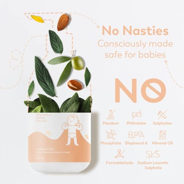 PUER Baby Massage Oil, 250 ml| Natural & Hypoallergenic| Improved muscle development| Dermatologically tested| Safest baby care| ECOCERT Certified