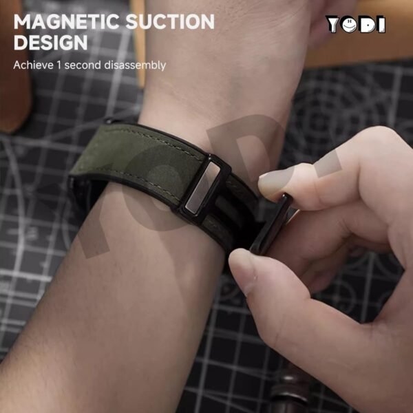 YODI 22mm Watch Strap For Fire Boltt Tank 1.85 Bsw070 | Hurricane Bsw034,| Pioneer Bsw073, Syska Boltt Sw200, Pebble Cosmos Luxe, Fastrack Reflex Charge smartwatch, Genuine Leather Hybrid Watch band with Magnet Folding Buckle for men women